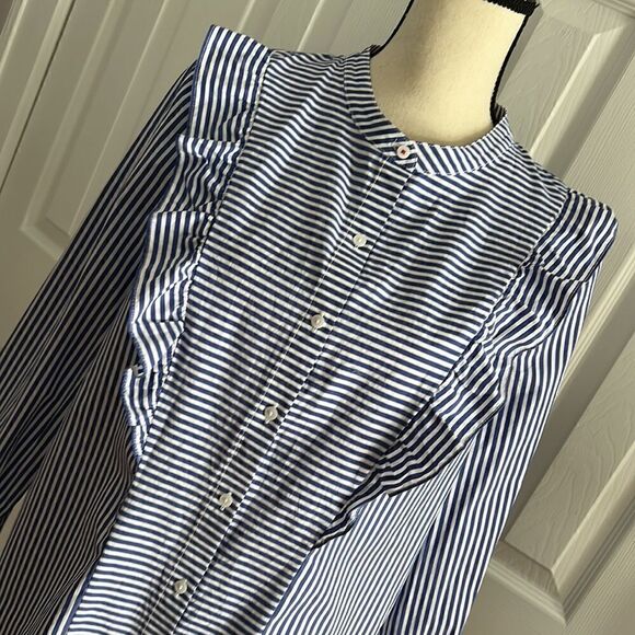 Tommy Hilfiger Cotton Ruffled Stripe Button Down Shirt - Picture 3 of 7